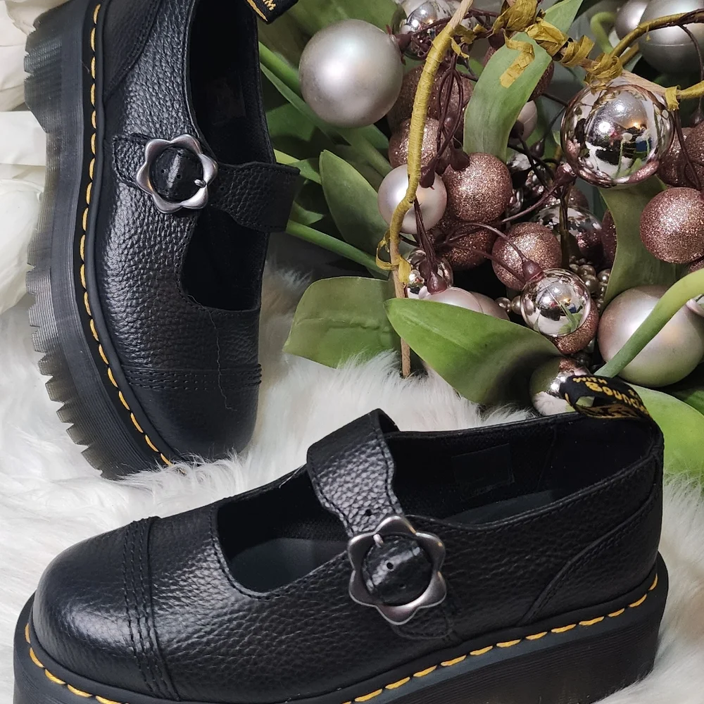 Dr Martens Women's Addina Quad Flower Buckle Platform Mary Jane Flats new